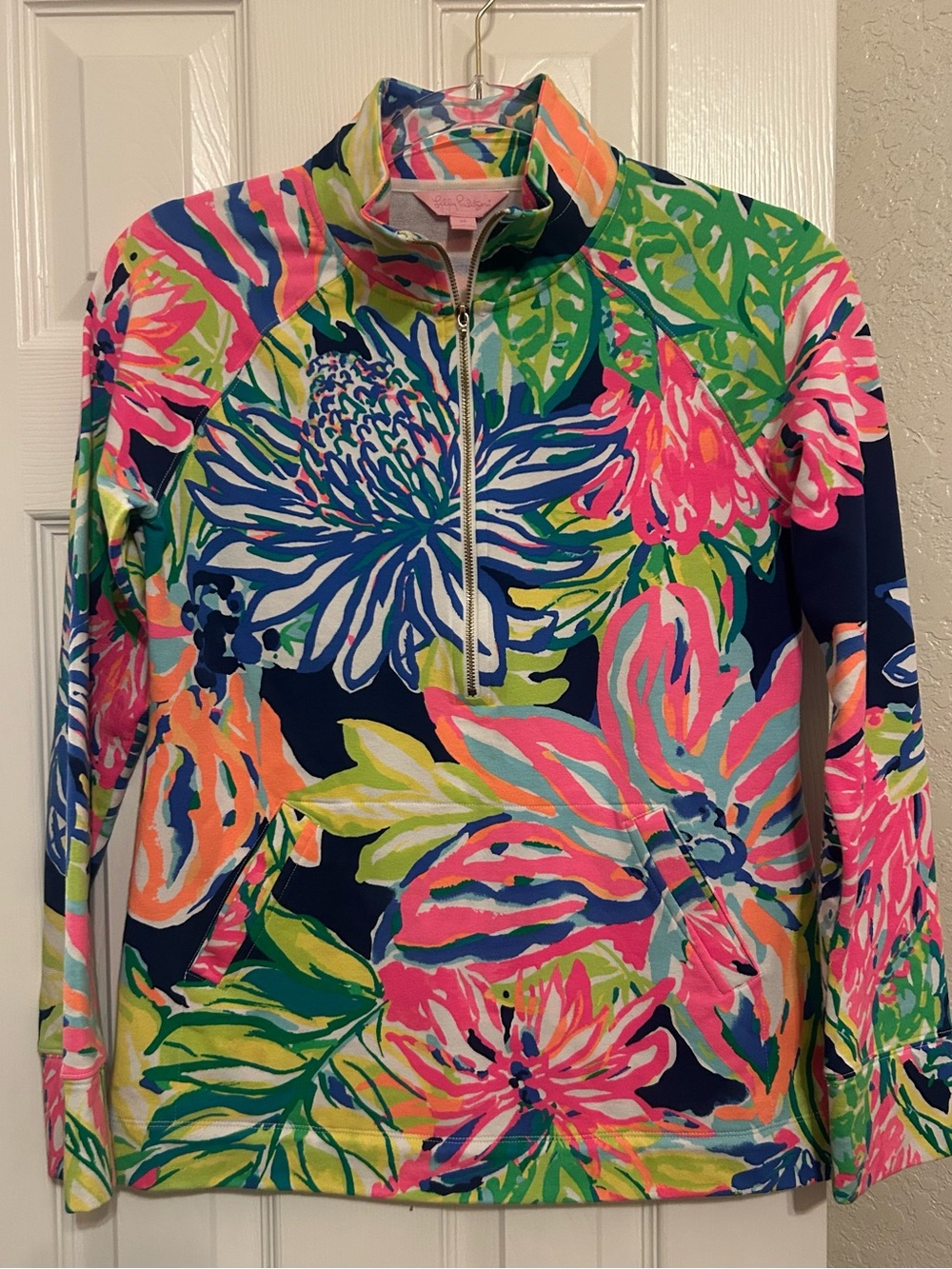 Lilly Pulitzer Women's Navy Multicolor Floral Half-Zip Pullover